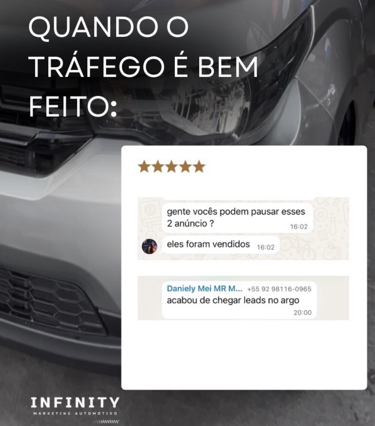 Feedback de cliente sobre anúncios vendidos e leads