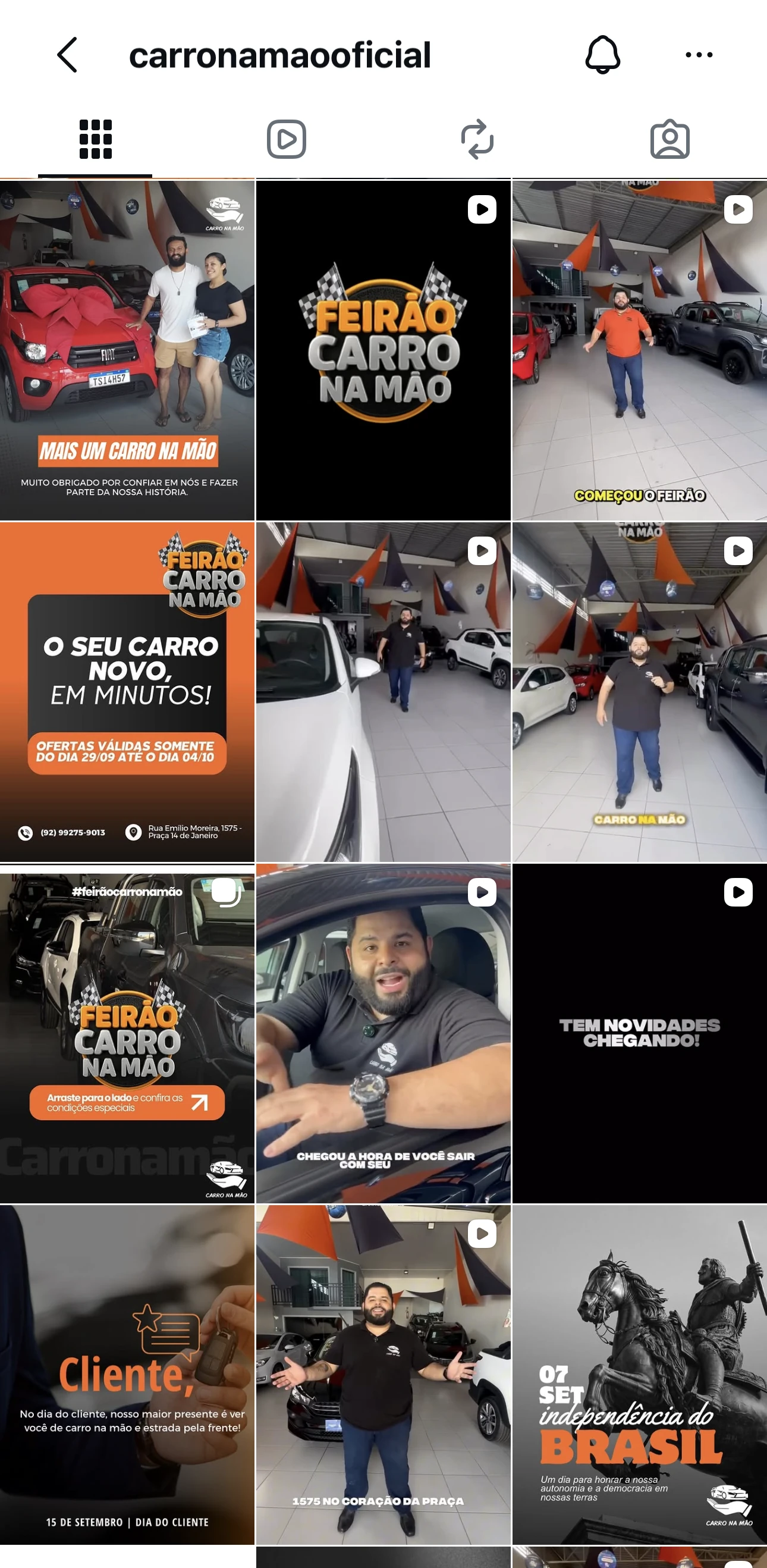 Print completo do perfil Carro na Mão
